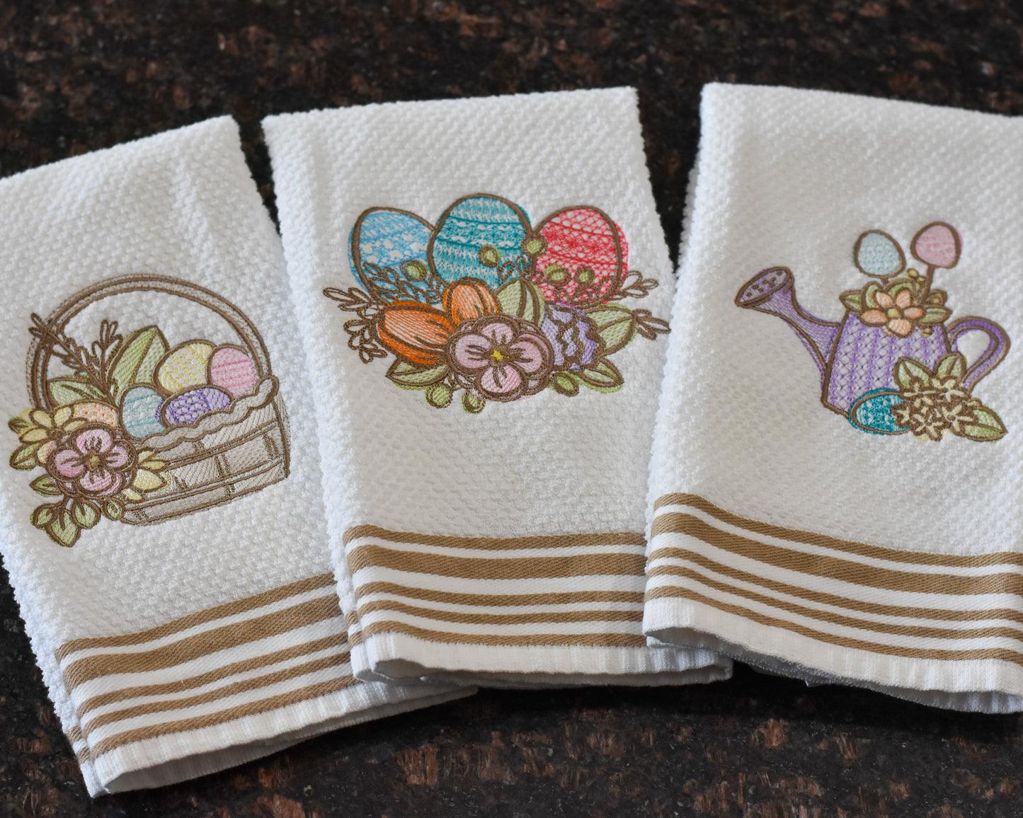 Spring Floral Easter Basket Embroidered Towel