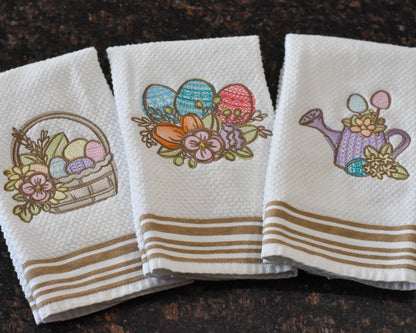 Spring Floral Easter Potted Plant Embroidered Towel