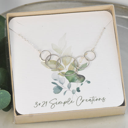 5 Circles of Life Eternity Link Sterling Silver Necklace - 50th Birthday Gift for Her