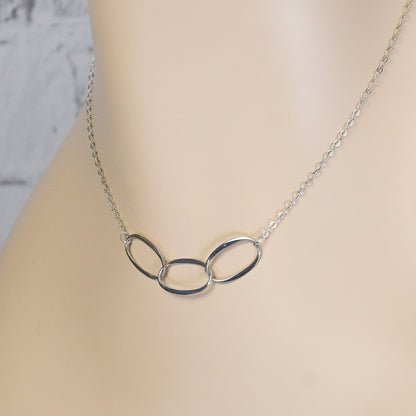 3 Oval Eternity Link Sterling Silver Necklace - Adjustable Length Chain
