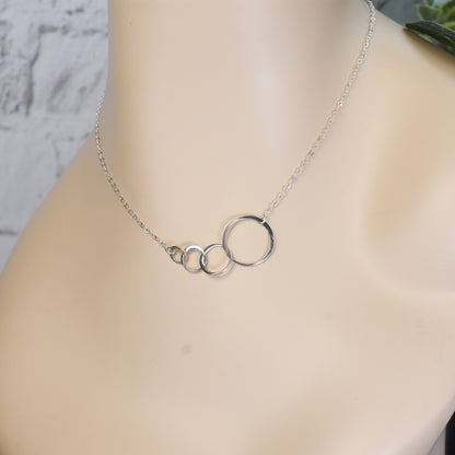 4 Circles of Life Eternity Link Sterling Silver Necklace - 40th Birthday Gift