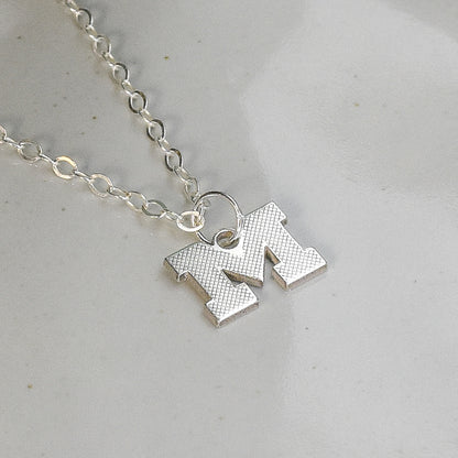 Varsity Letter M - Charm Sterling Silver Necklace