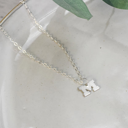 Varsity Letter M - Charm Sterling Silver Necklace