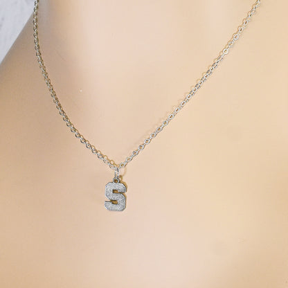 Varsity Letter Charm Sterling Silver Necklace