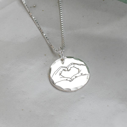 Hand Heart Emoji Sterling Silver Necklace