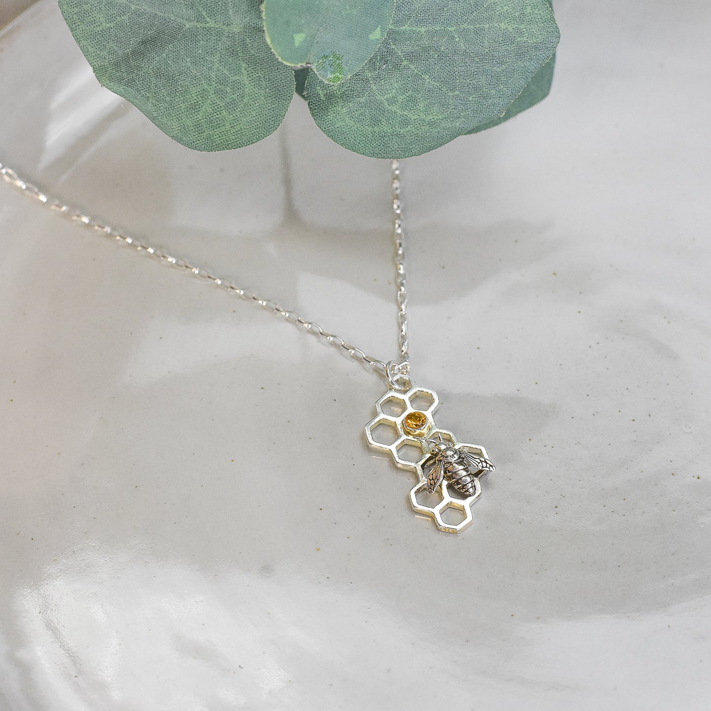 Honeycomb Bee with Citrine Gemstone Necklace