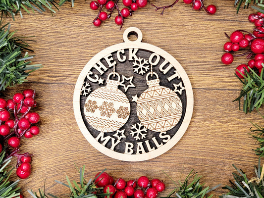 Check Out My Balls Christmas Ornament - Funny Holiday Tree Decoration