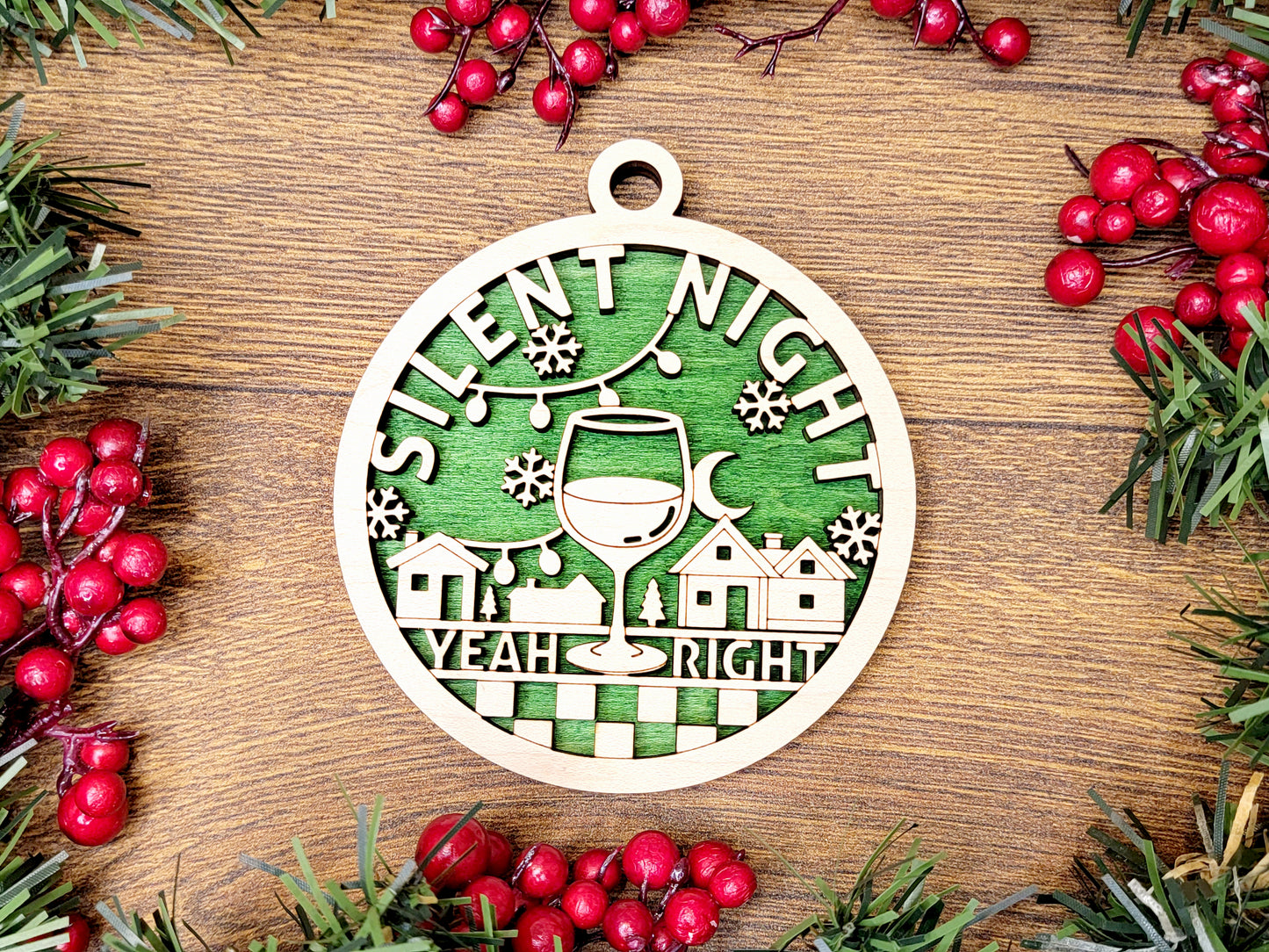 Silent Night, Yeah Right Christmas Ornament - Funny Holiday Tree Decoration