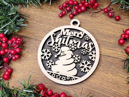 Merry Shitmas Christmas Ornament - Funny Holiday Tree Decoration