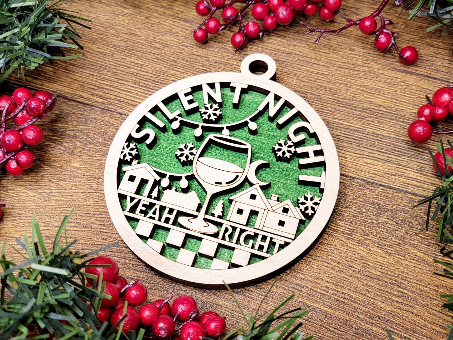 Silent Night, Yeah Right Christmas Ornament - Funny Holiday Tree Decoration