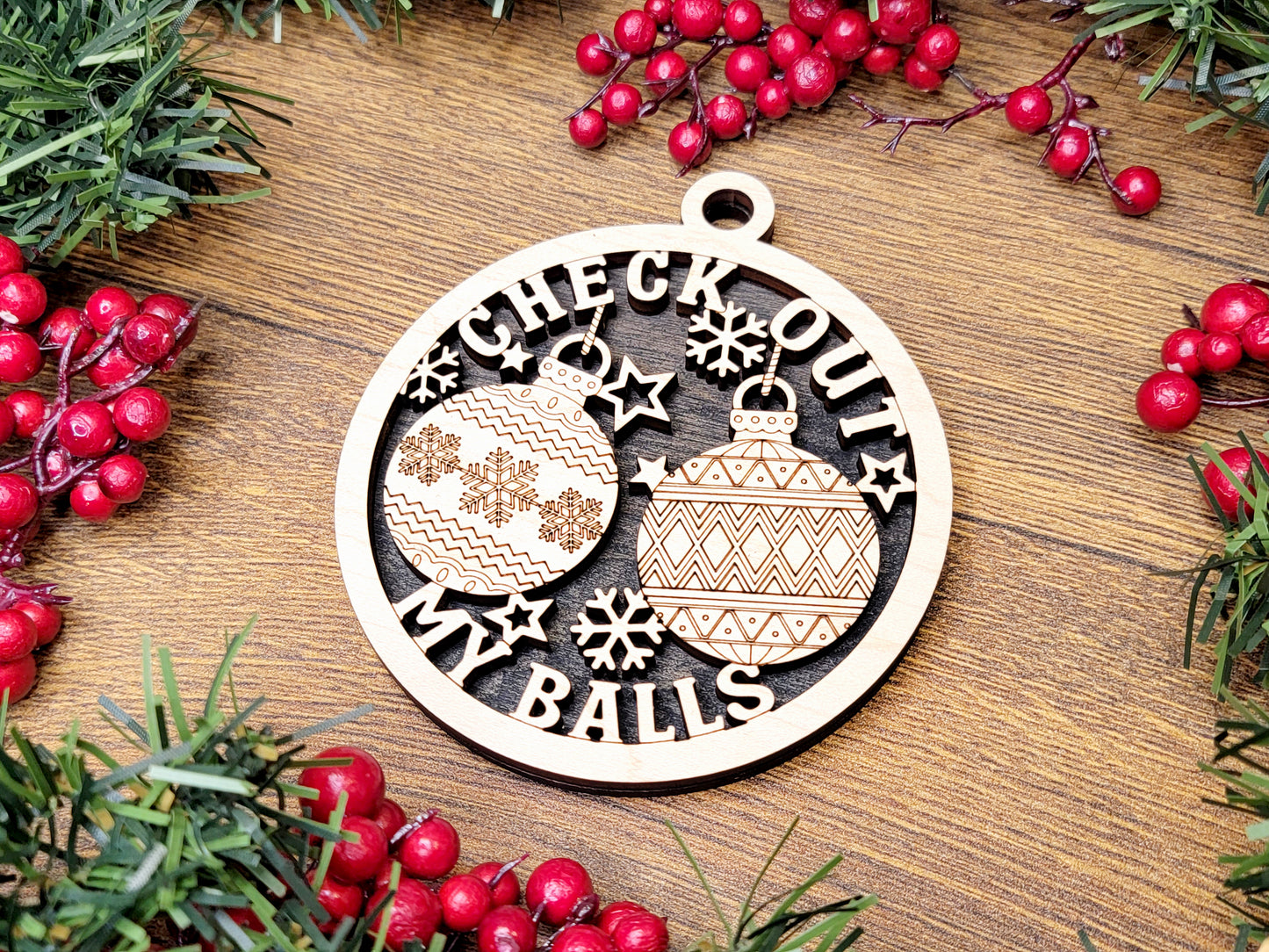 Check Out My Balls Christmas Ornament - Funny Holiday Tree Decoration