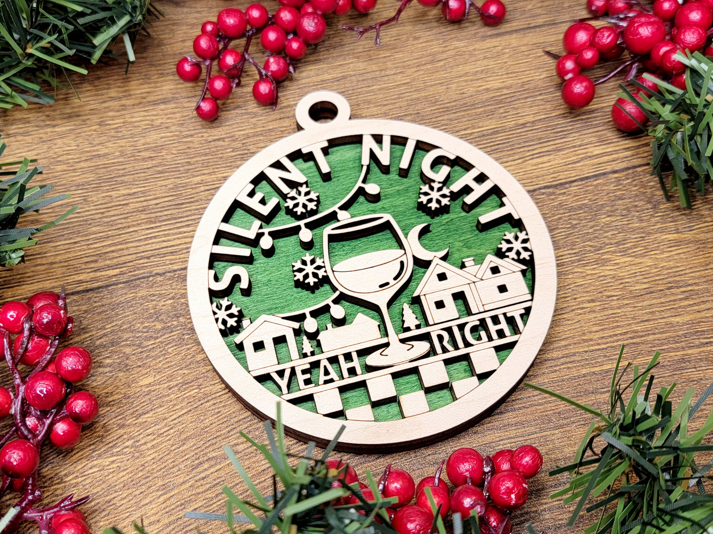 Silent Night, Yeah Right Christmas Ornament - Funny Holiday Tree Decoration