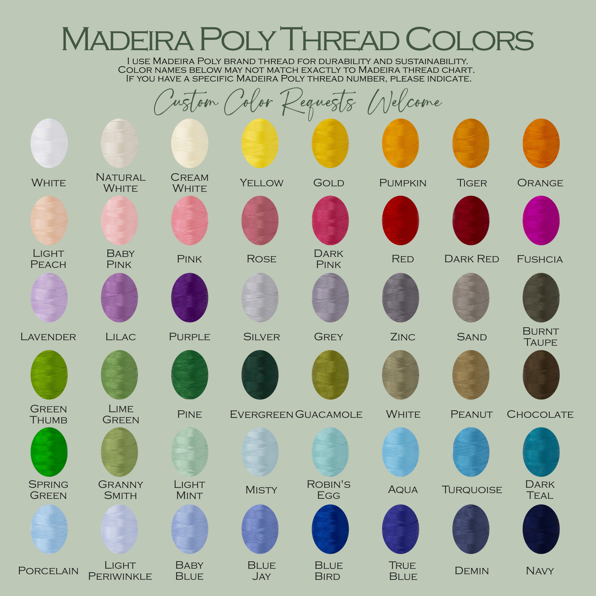 madeira polyester thread selection by color for custom order; 321SimpleCreations.com