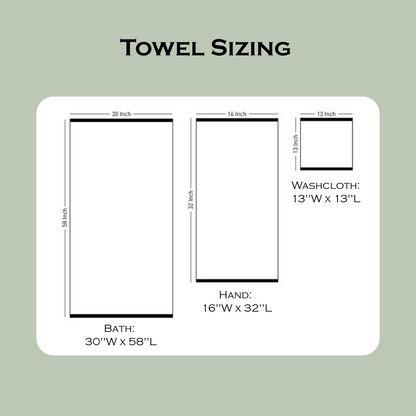 Towel sizing reference slide for bath, hand and washcloth