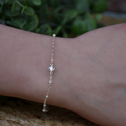 CZ Link Bracelet - Sterling Silver