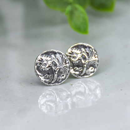 Daisy Medallion Stud Earrings - Sterling Silver