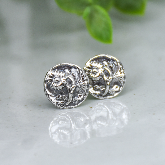 Daisy Medallion Stud Earrings - Sterling Silver