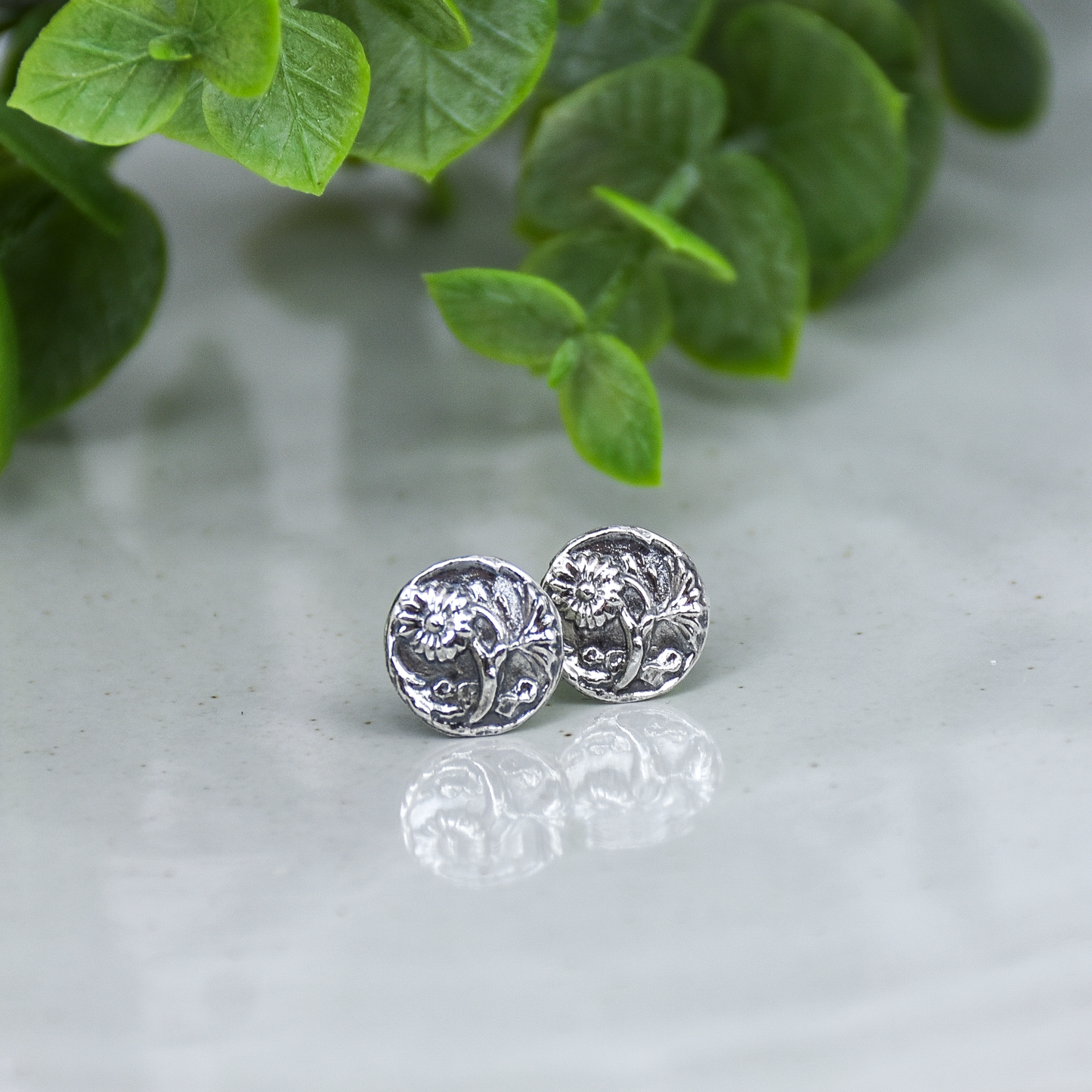 Daisy Medallion Stud Earrings - Sterling Silver