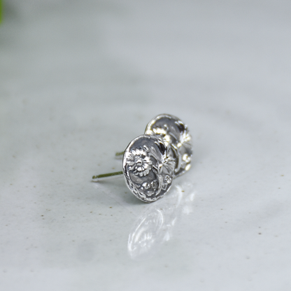 Daisy Medallion Stud Earrings - Sterling Silver