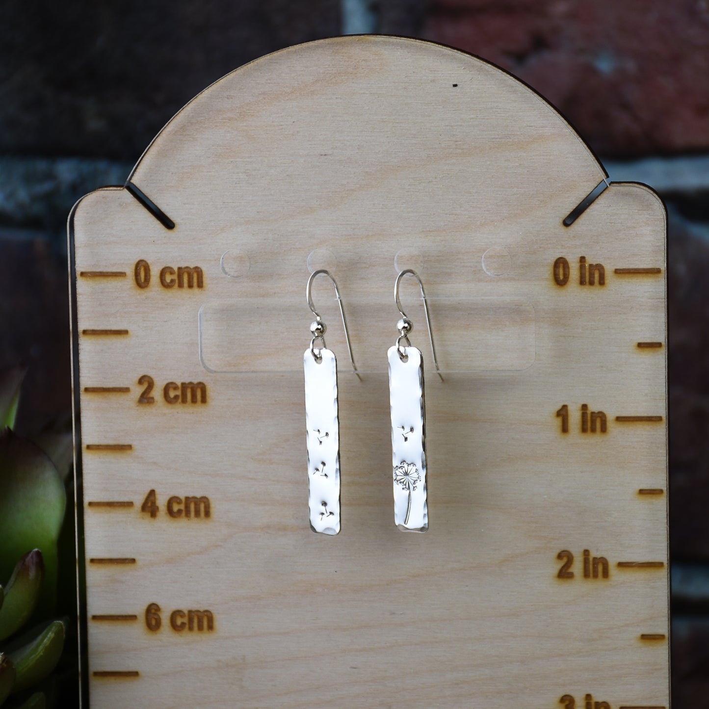 Dandelion Earrings - Sterling Silver Stamped Rectangle