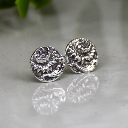 Dandelion Flower Stud Earrings - Sterling Silver