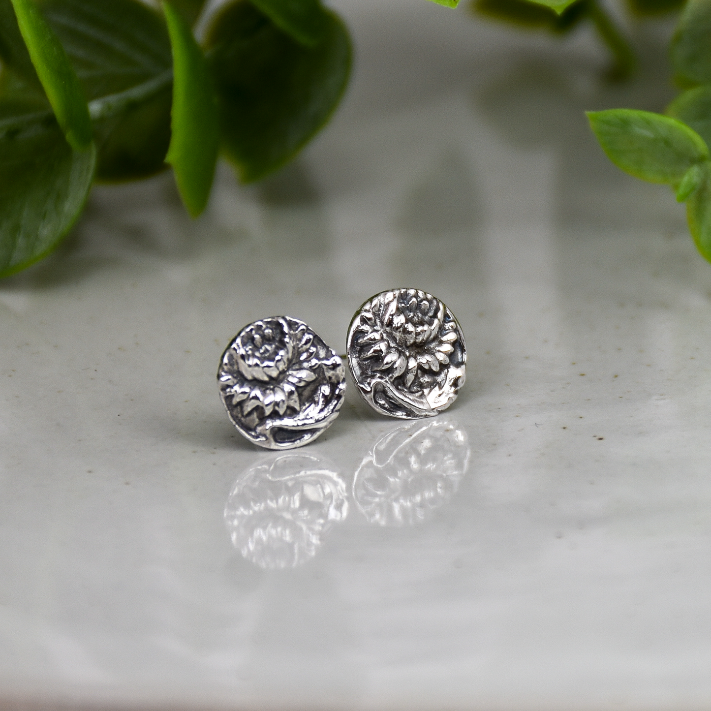 Dandelion Flower Stud Earrings - Sterling Silver