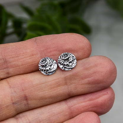 Dandelion Flower Stud Earrings - Sterling Silver