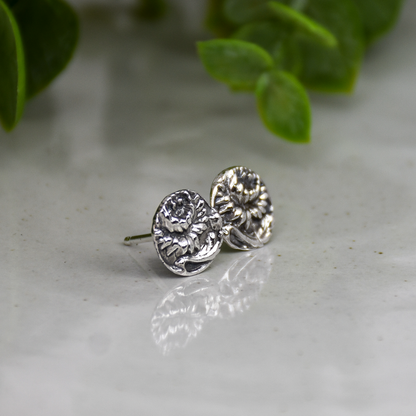 Dandelion Flower Stud Earrings - Sterling Silver