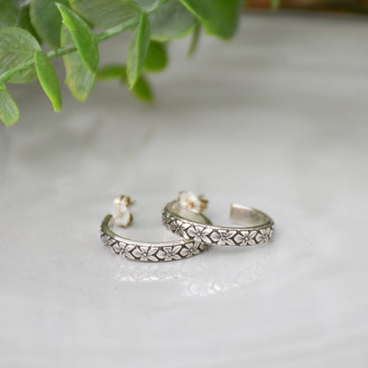 Floral Hoop Earrings - Sterling Silver