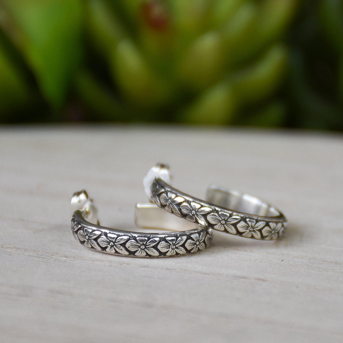 Floral Hoop Earrings - Sterling Silver