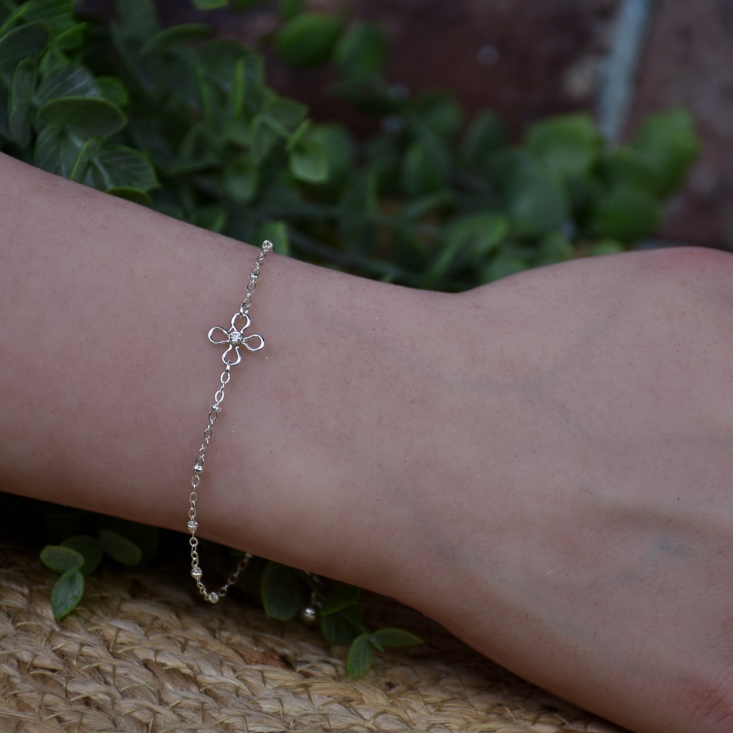 Daisy CZ Link Bracelet - Sterling Silver