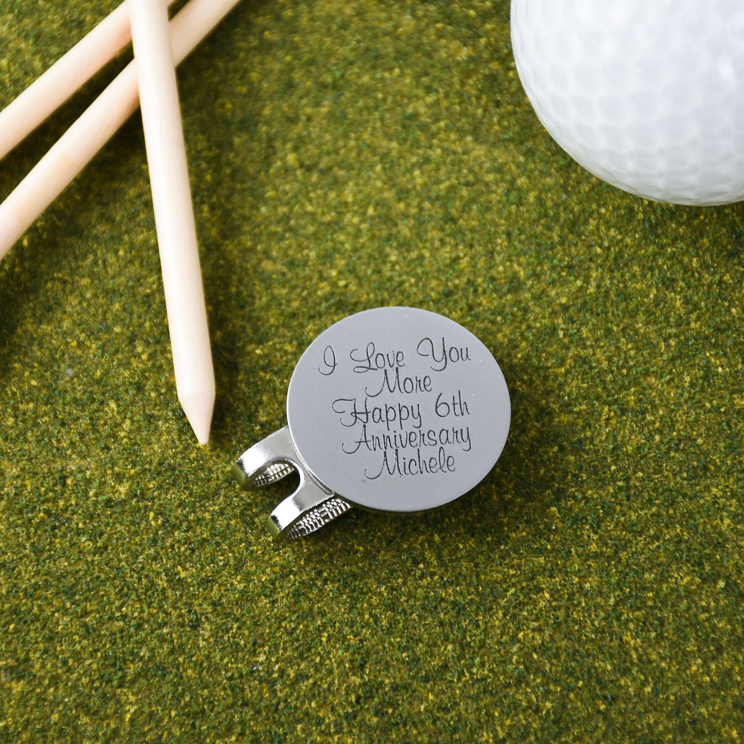 Golf Ball Marker - Engraved Stainless Steel with Magnetic Hat Clip