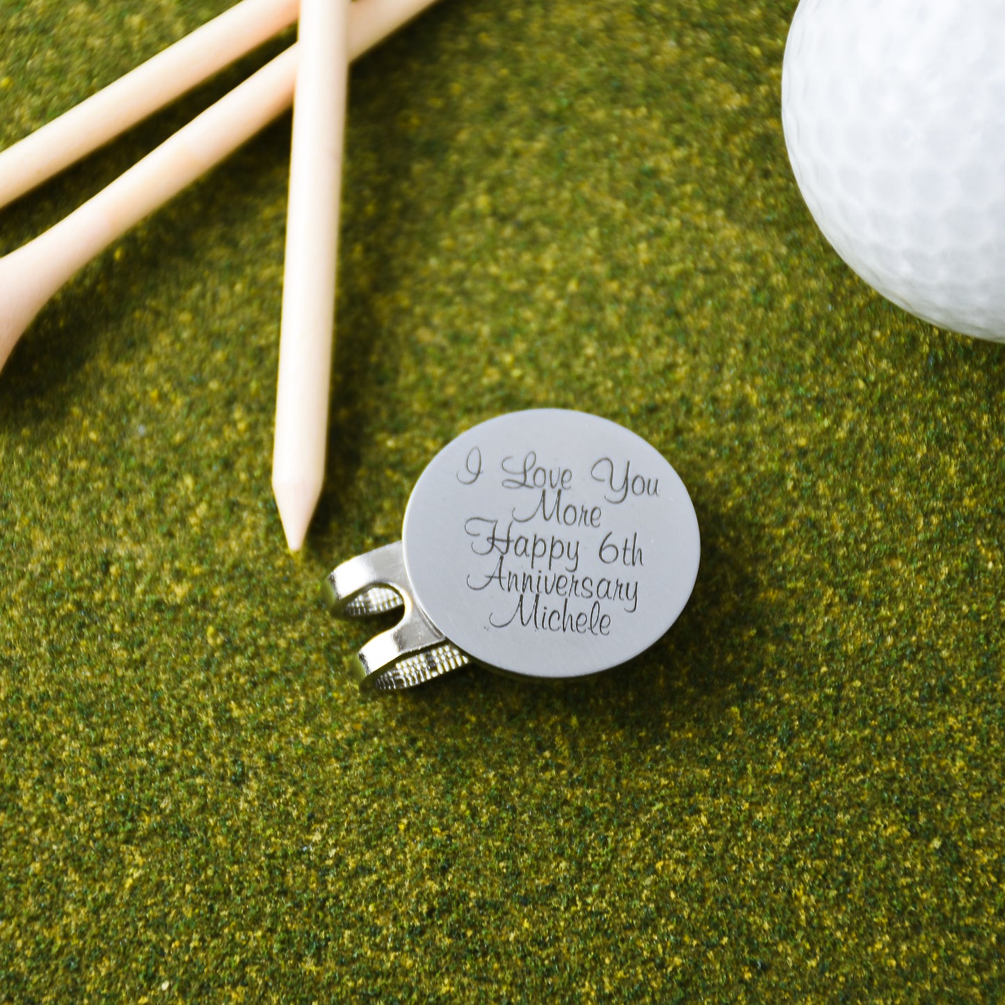 Golf Ball Marker - Engraved Stainless Steel with Magnetic Hat Clip