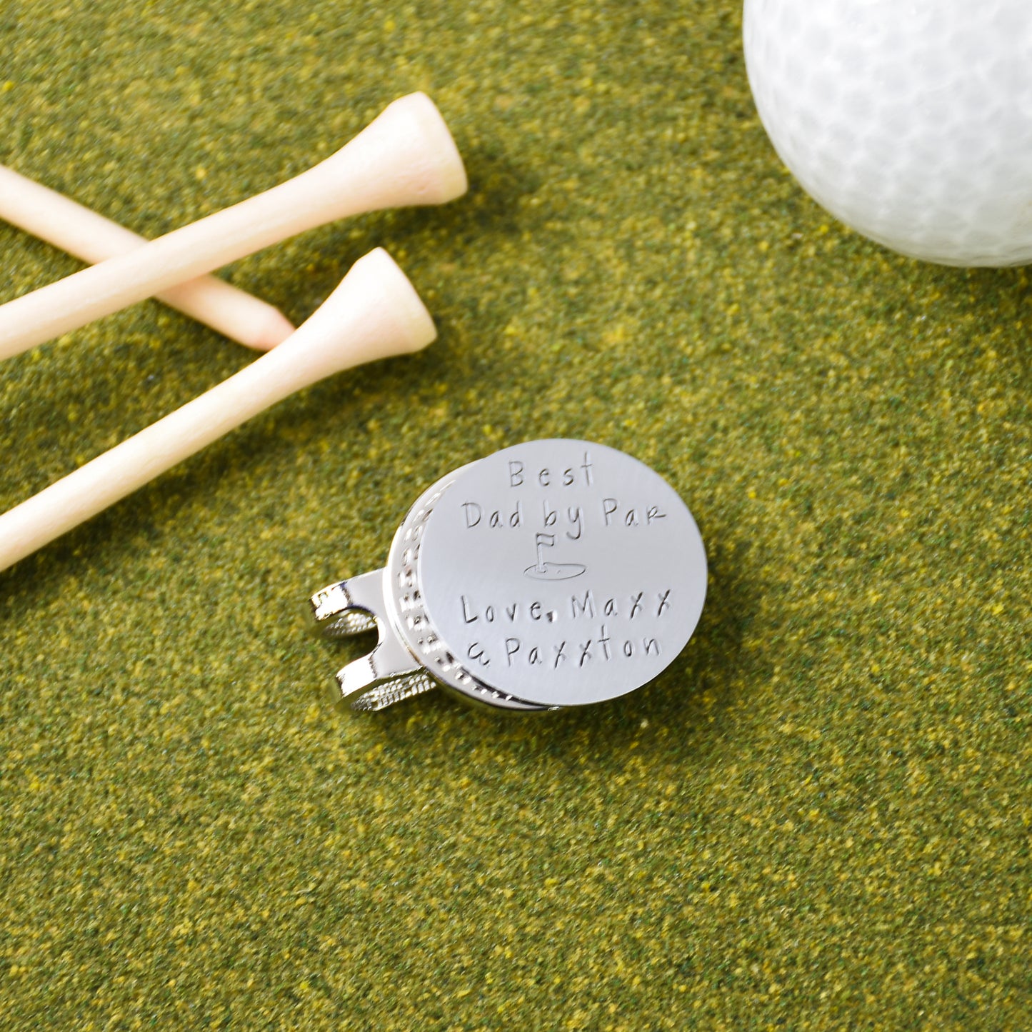 Golf Ball Marker - Stamped Stainless Steel with Magnetic Hat Clip