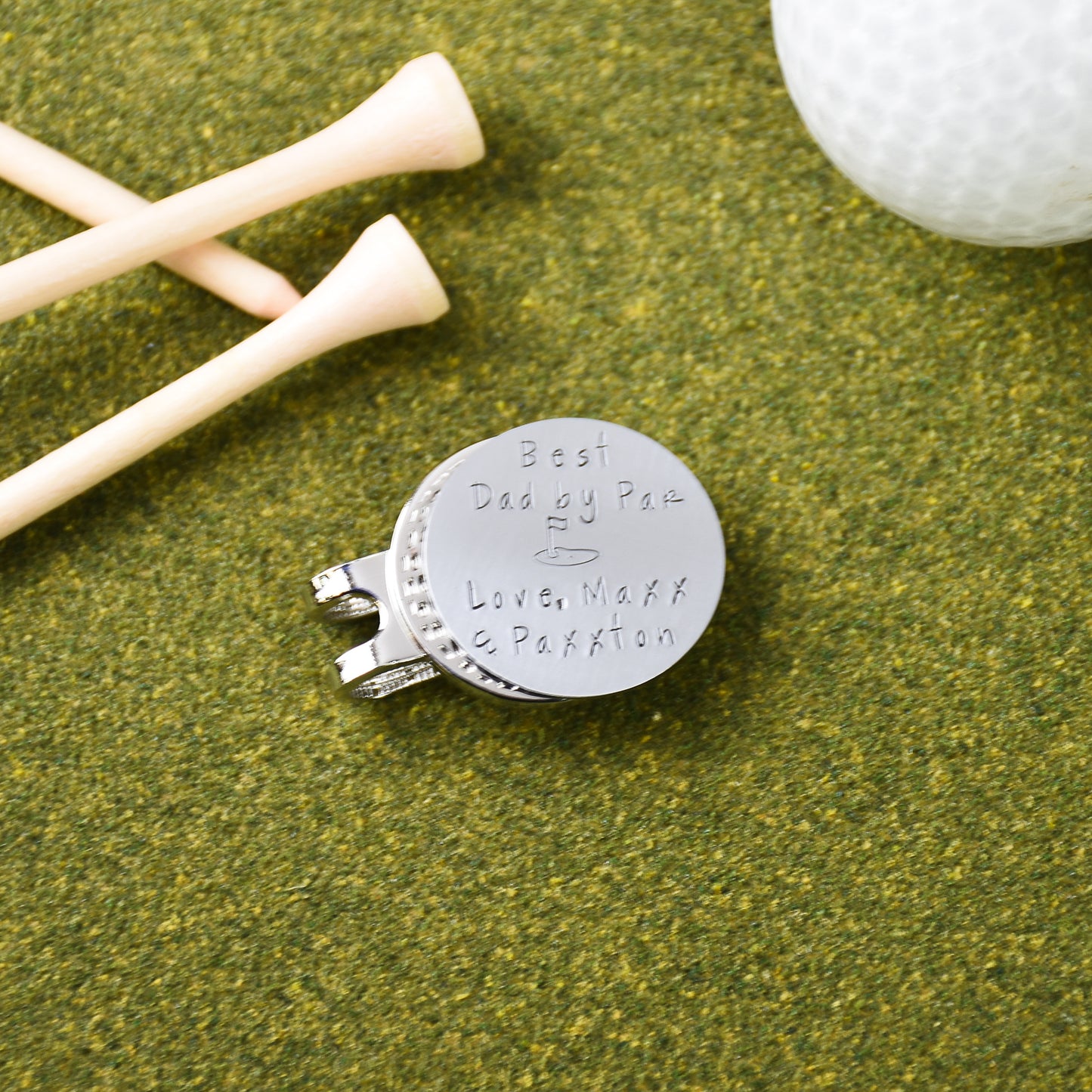 Golf Ball Marker - Stamped Stainless Steel with Magnetic Hat Clip