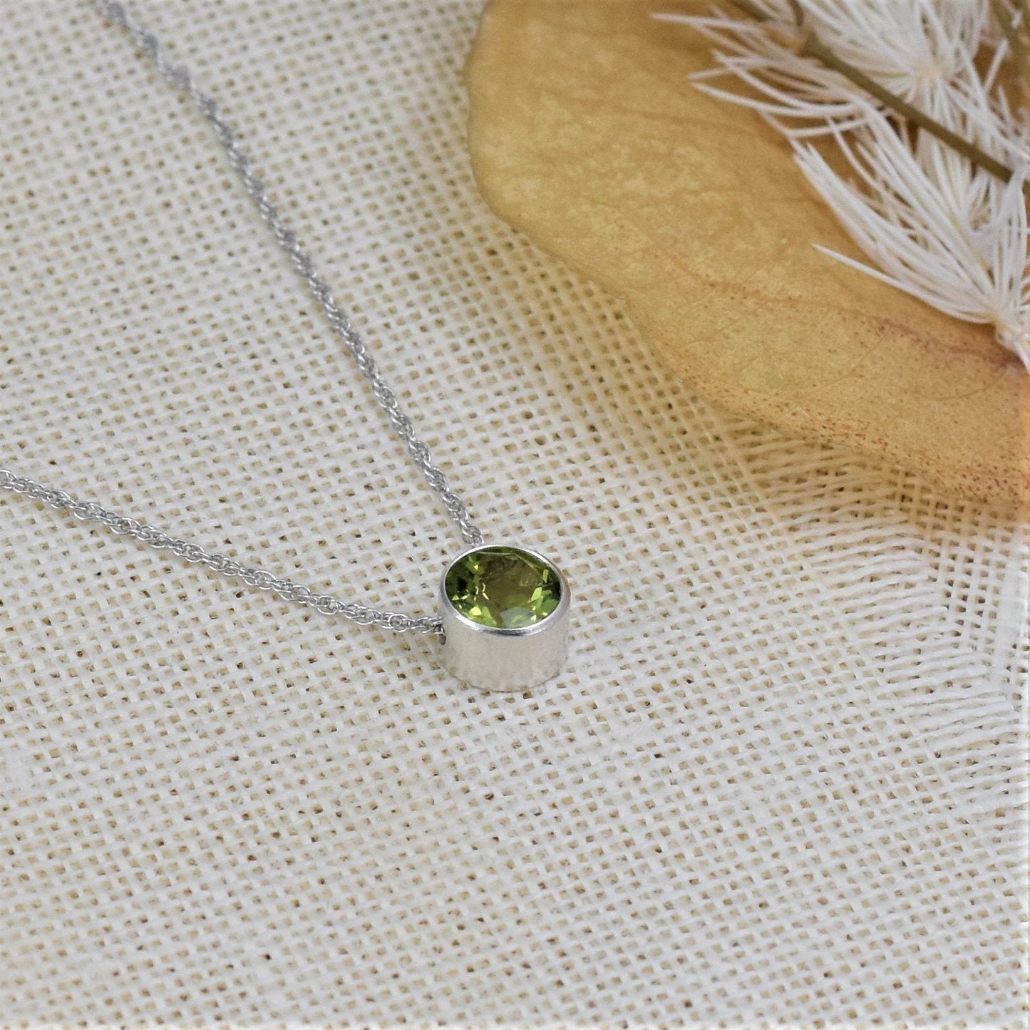 Peridot Slider Necklace - August Birthstone - Sterling Silver Jewelry