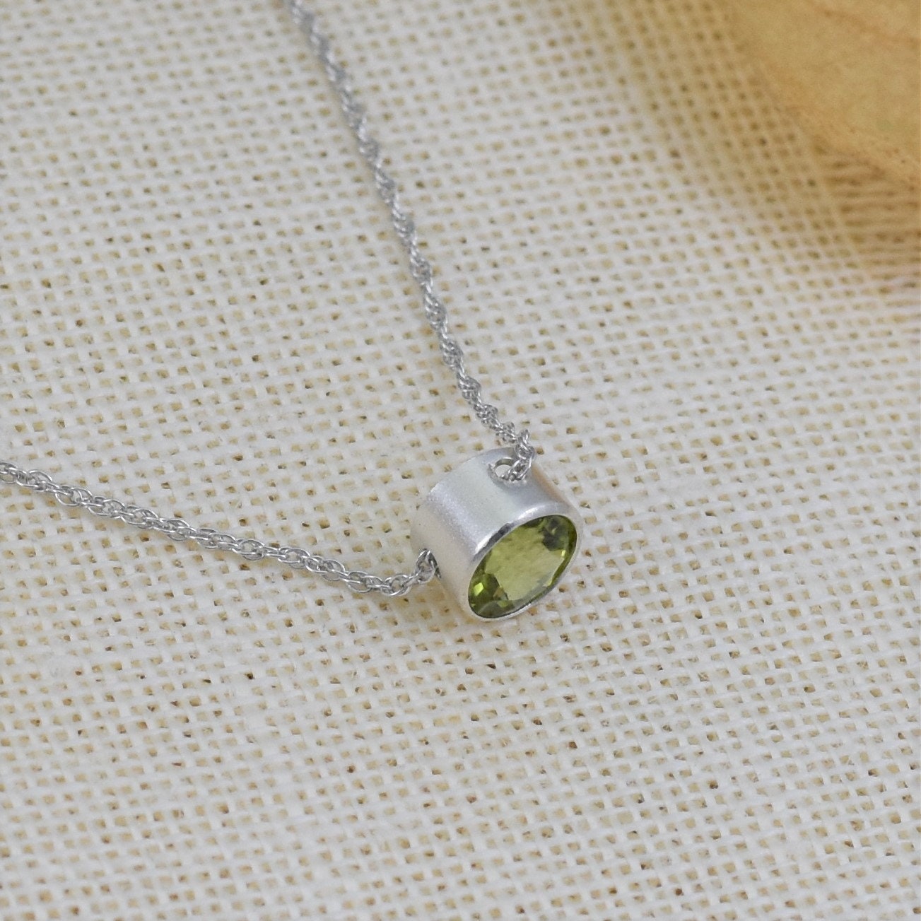 Peridot Slider Necklace - August Birthstone - Sterling Silver Jewelry