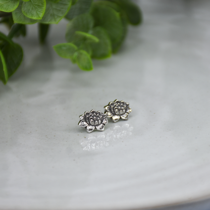 Lotus Flower Stud Earrings - Sterling Silver