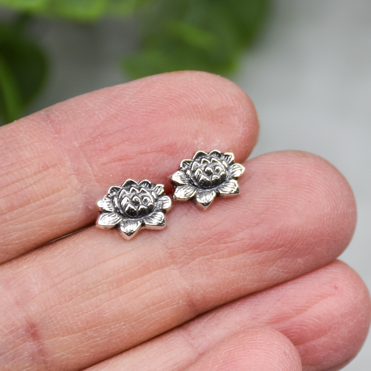 Lotus Flower Stud Earrings - Sterling Silver