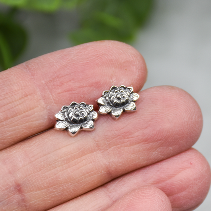 Lotus Flower Stud Earrings - Sterling Silver