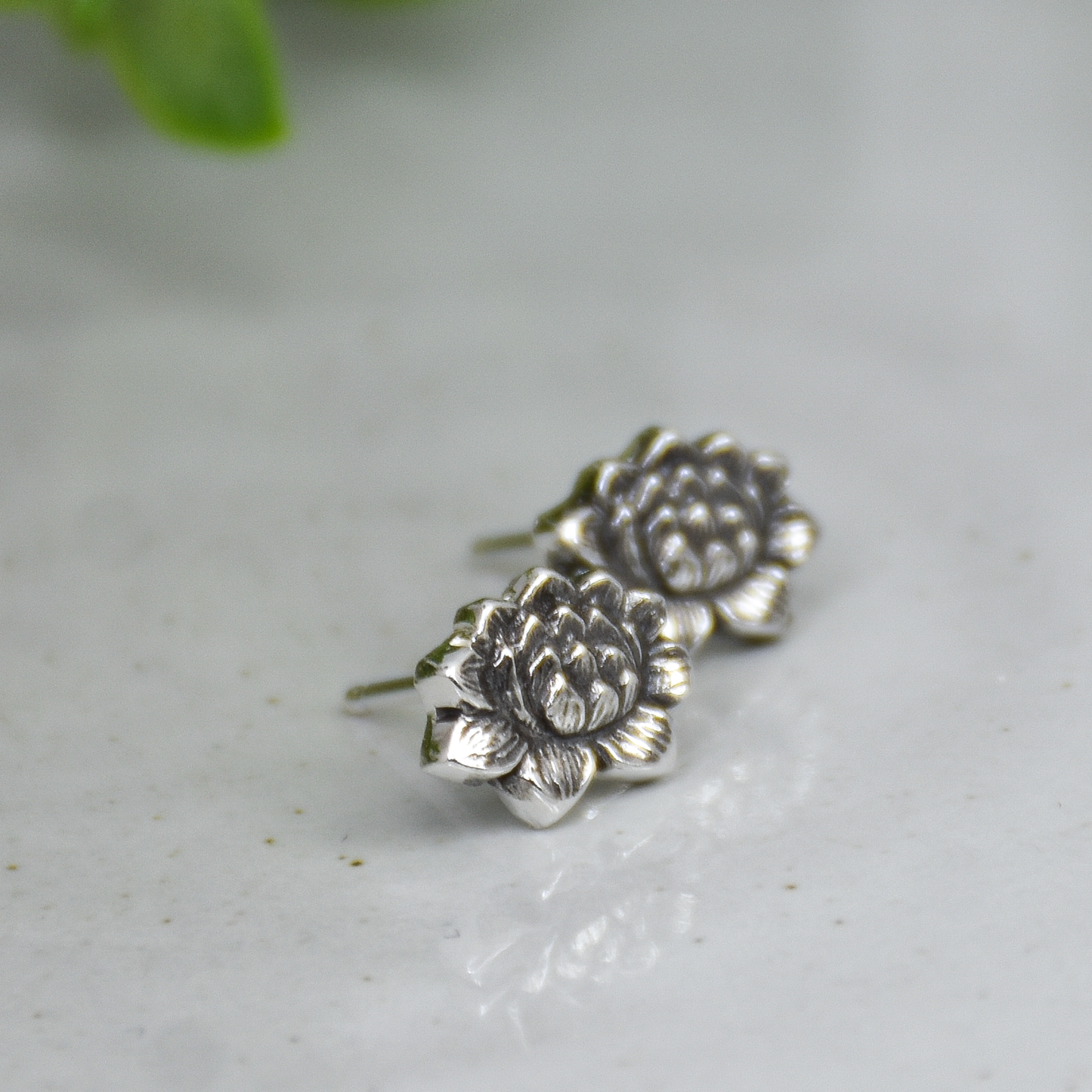 Lotus Flower Stud Earrings - Sterling Silver