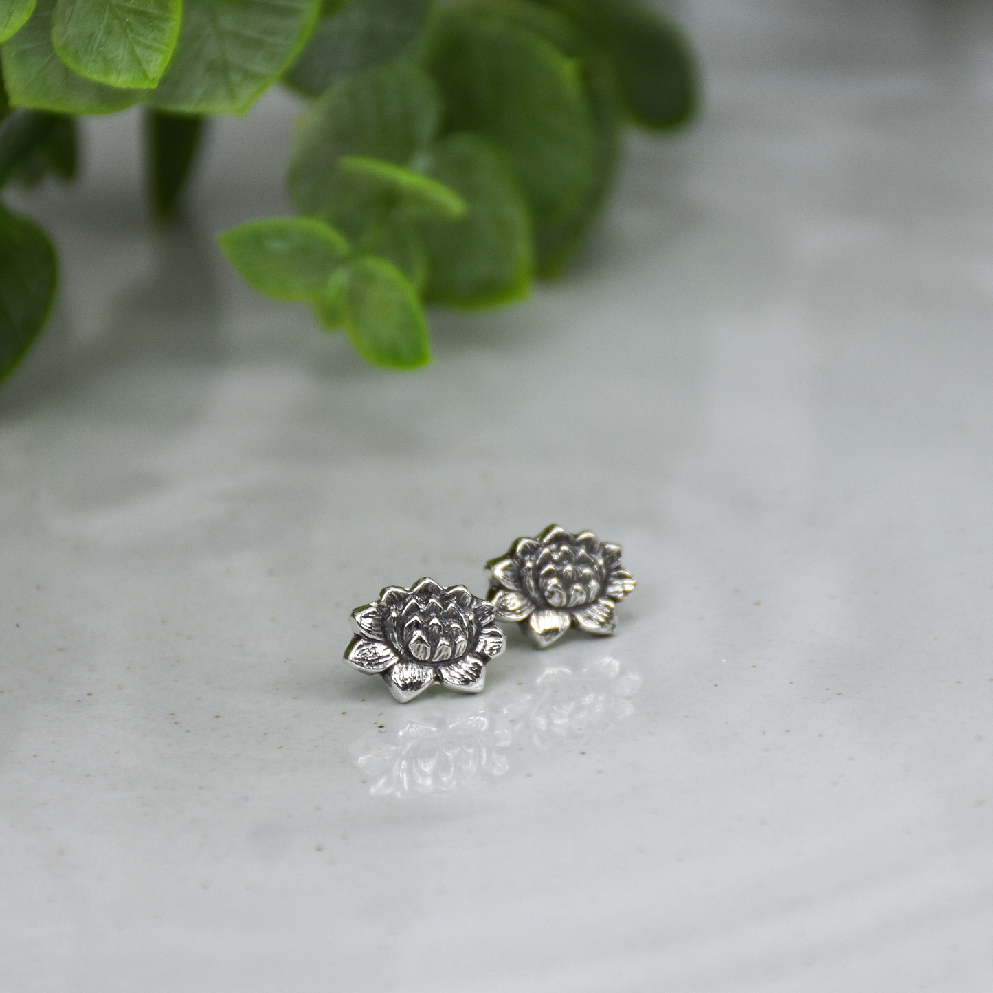 Lotus Flower Stud Earrings - Sterling Silver