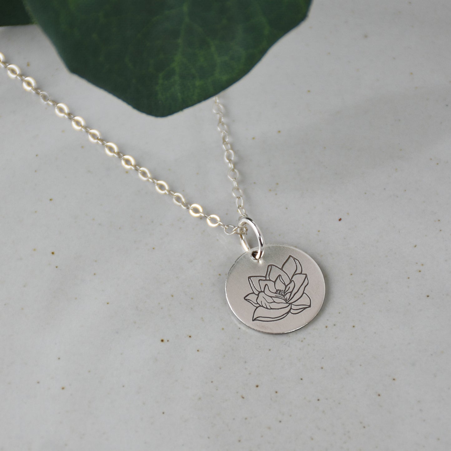 Magnolia Flower Sterling Silver Necklace - Personalization Optional