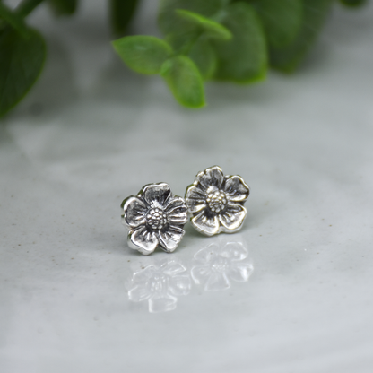Pansy Flower Stud Earrings - Sterling Silver