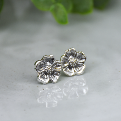 Pansy Flower Stud Earrings - Sterling Silver