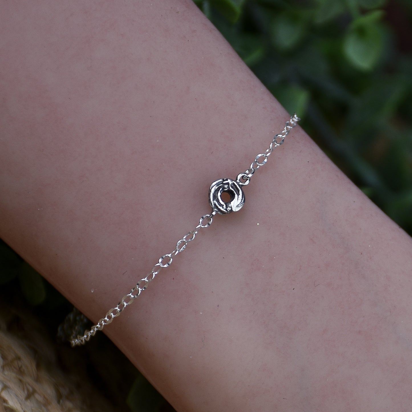 Rose Flower Link Bracelet - Sterling Silver