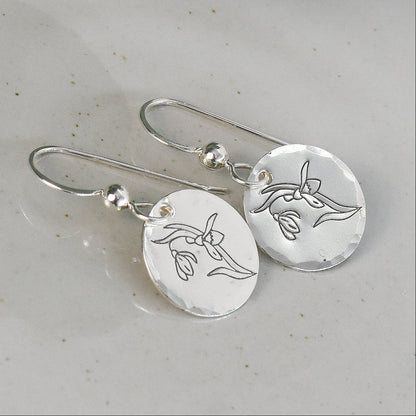 Birth Flower Earrings - Handcrafted Sterling Silver Jewelry