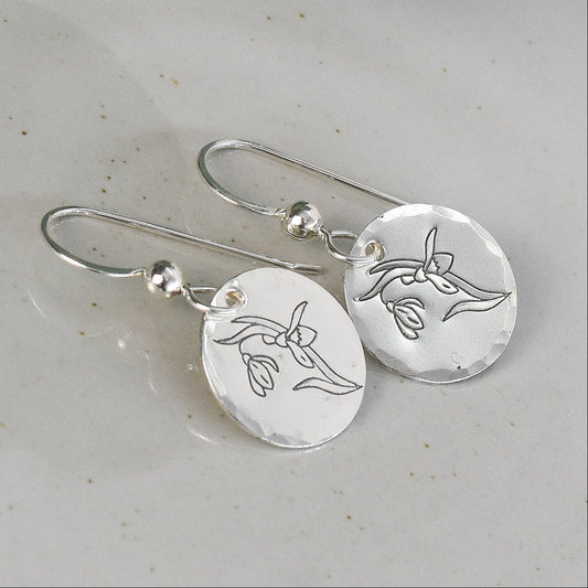 Birth Flower Earrings - Handcrafted Sterling Silver Jewelry