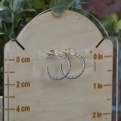 Antiqued Dot Twist Hoop Earrings - Sterling Silver