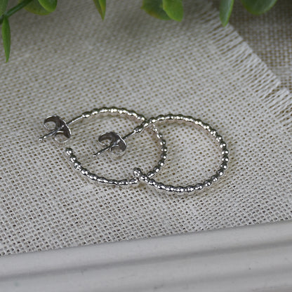 Beaded Hoop Earrings - Sterling Silver